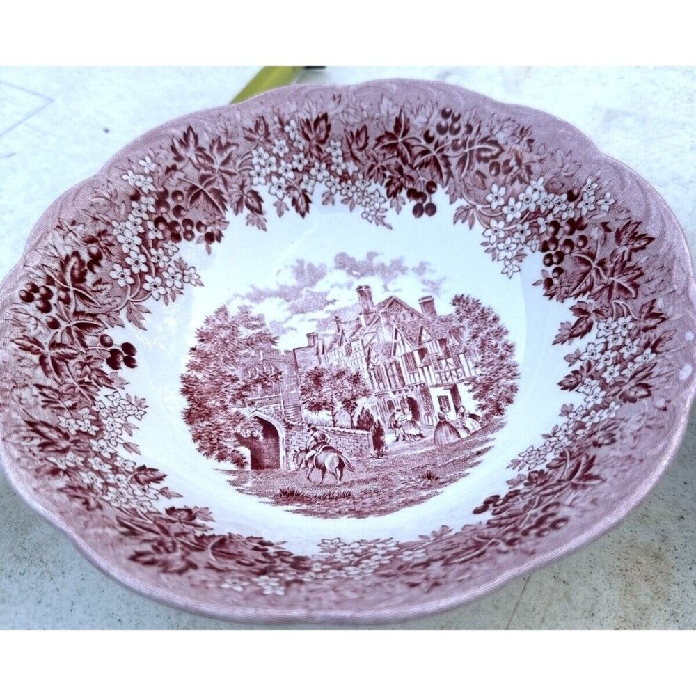 J G Meakin Romantic England Red Serving Veg Bowl 8” West Gate Leicester England